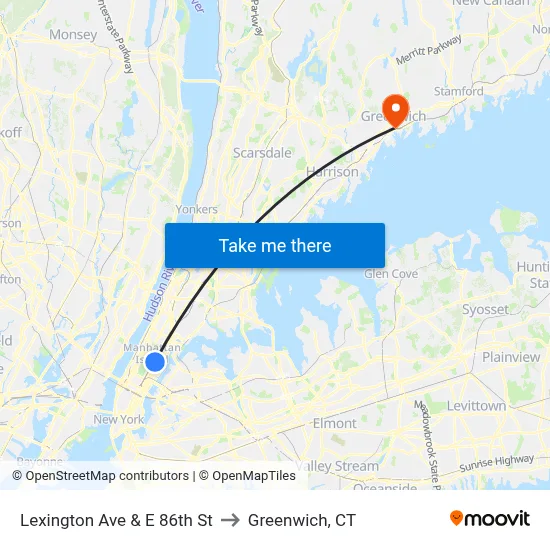 Lexington Ave & E 86th St to Greenwich, CT map