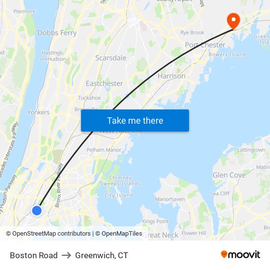 Boston Road to Greenwich, CT map