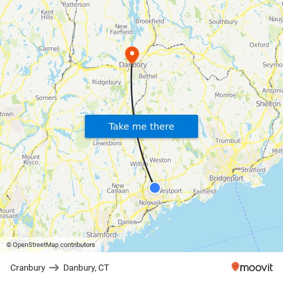 Cranbury to Danbury, CT map