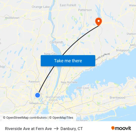 Riverside Ave at Fern Ave to Danbury, CT map