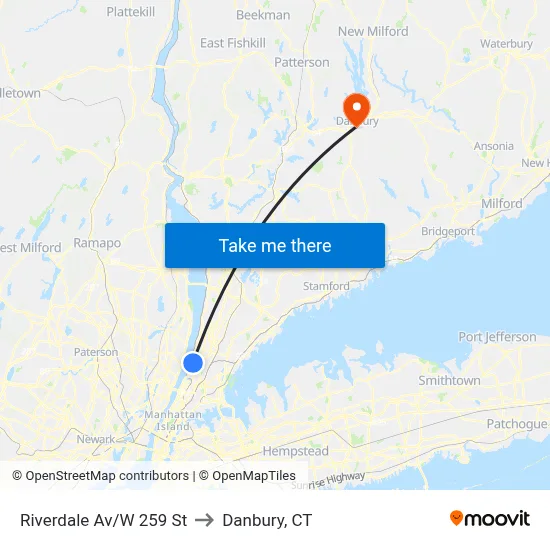 Riverdale Av/W 259 St to Danbury, CT map