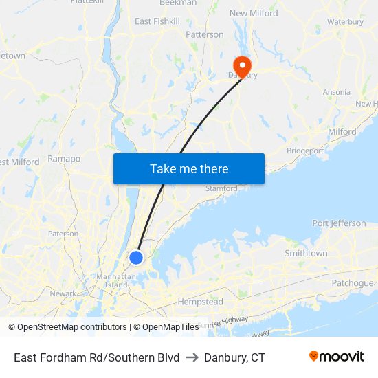 East Fordham Rd/Southern Blvd to Danbury, CT map