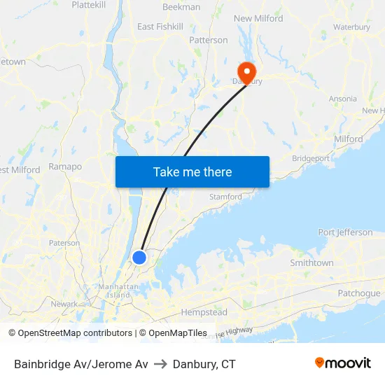 Bainbridge Av/Jerome Av to Danbury, CT map