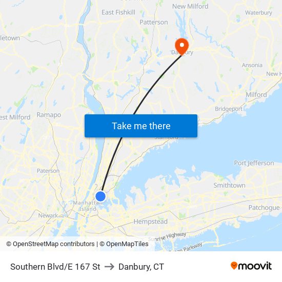 Southern Blvd/E 167 St to Danbury, CT map