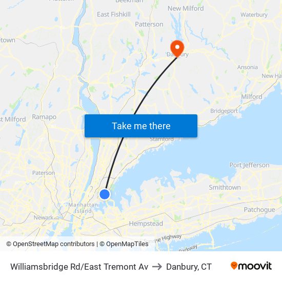 Williamsbridge Rd/East Tremont Av to Danbury, CT map