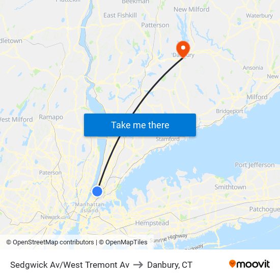 Sedgwick Av/West Tremont Av to Danbury, CT map