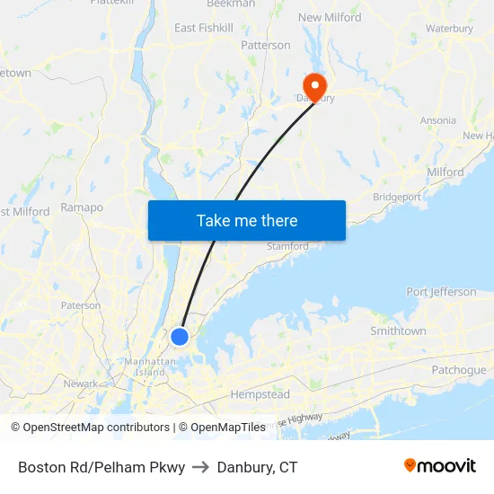 Boston Rd/Pelham Pkwy to Danbury, CT map