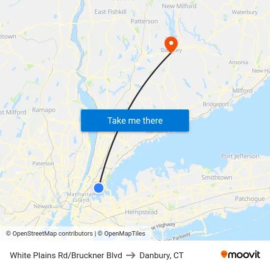 White Plains Rd/Bruckner Blvd to Danbury, CT map