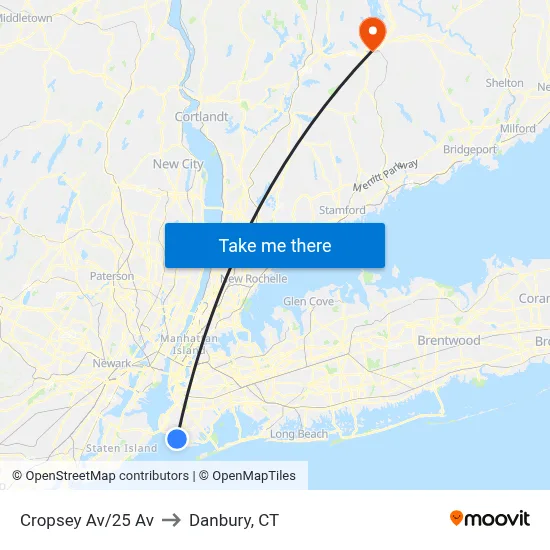 Cropsey Av/25 Av to Danbury, CT map