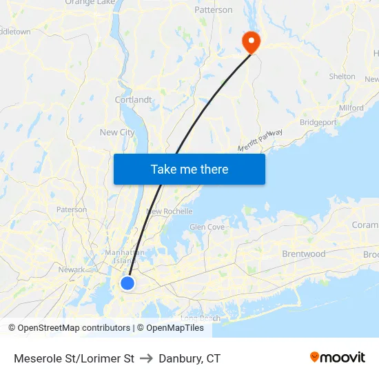 Meserole St/Lorimer St to Danbury, CT map