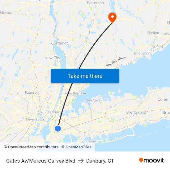 Gates Av/Marcus Garvey Blvd to Danbury, CT map