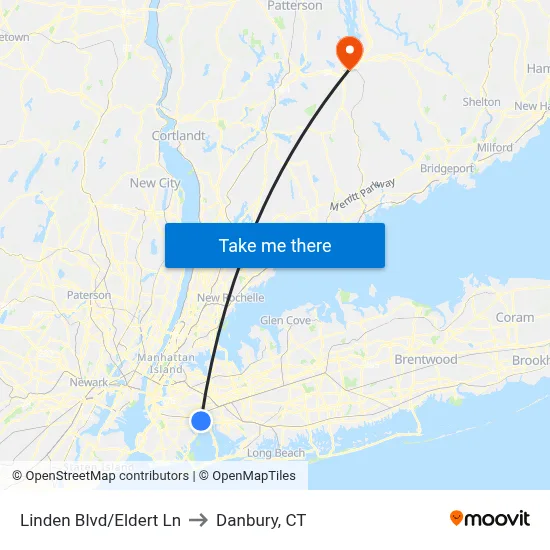 Linden Blvd/Eldert Ln to Danbury, CT map