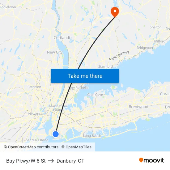 Bay Pkwy/W 8 St to Danbury, CT map