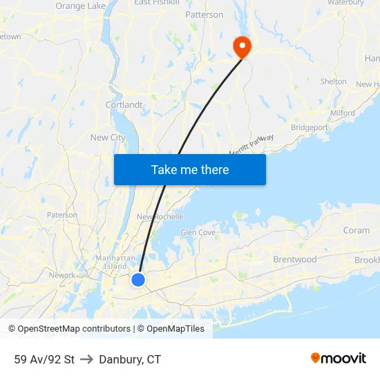 59 Av/92 St to Danbury, CT map