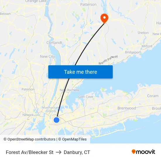 Forest Av/Bleecker St to Danbury, CT map