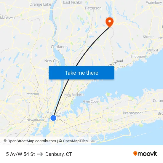 5 Av/W 54 St to Danbury, CT map