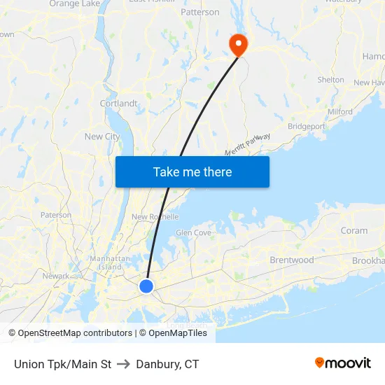 Union Tpk/Main St to Danbury, CT map