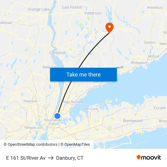 E 161 St/River Av to Danbury, CT map