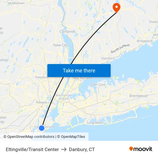 Eltingville/Transit Center to Danbury, CT map