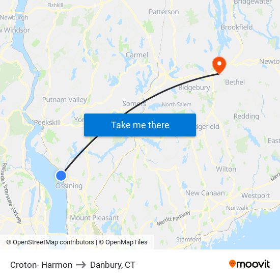 Croton- Harmon to Danbury, CT map