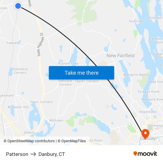 Patterson to Danbury, CT map