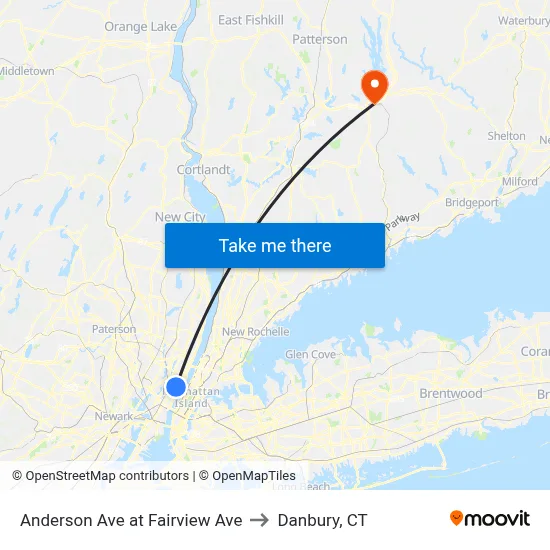 Anderson Ave at Fairview Ave to Danbury, CT map
