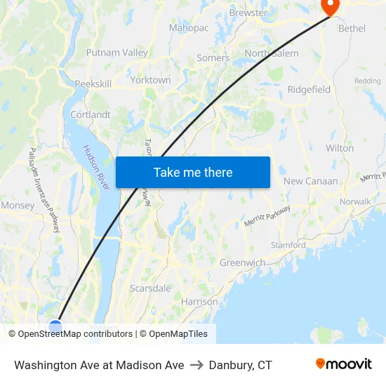 Washington Ave at Madison Ave to Danbury, CT map
