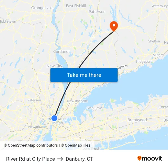 River Rd at City Place to Danbury, CT map