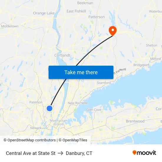 Central Ave at State St to Danbury, CT map