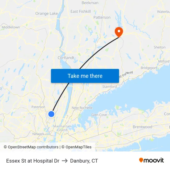Essex St at Hospital Dr to Danbury, CT map