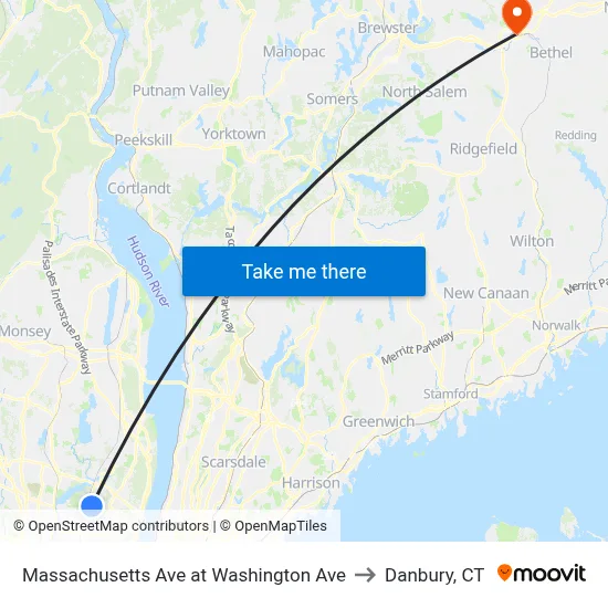 Massachusetts Ave at Washington Ave to Danbury, CT map