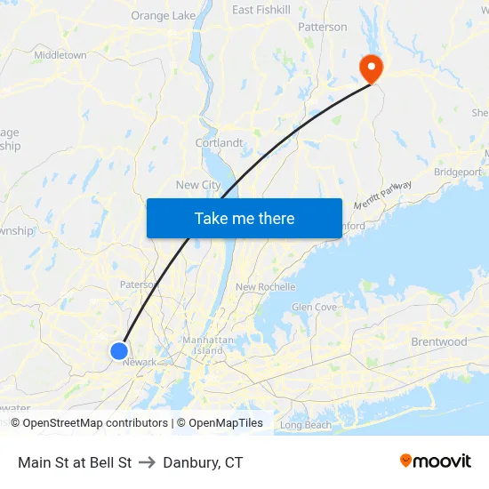 Main St at Bell St to Danbury, CT map