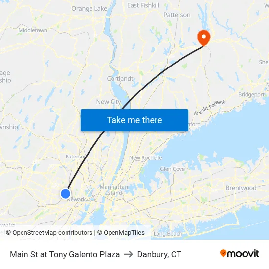Main St at Tony Galento Plaza to Danbury, CT map