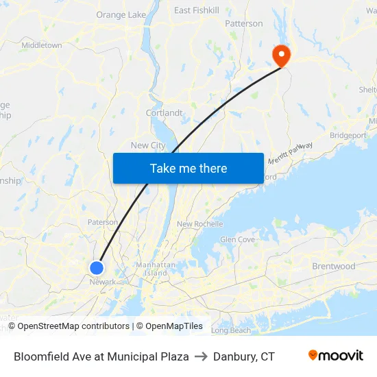 Bloomfield Ave at Municipal Plaza to Danbury, CT map