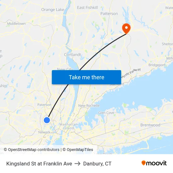 Kingsland St at Franklin Ave to Danbury, CT map