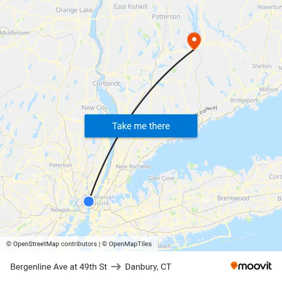 Bergenline Ave at 49th St to Danbury, CT map