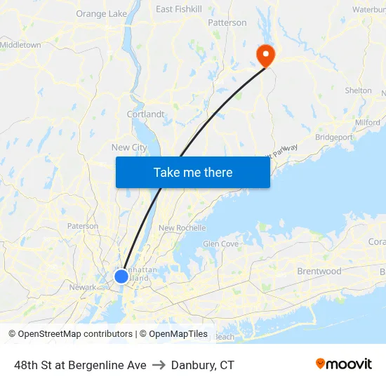 48th St at Bergenline Ave to Danbury, CT map