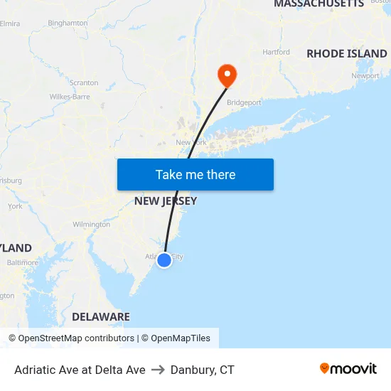 Adriatic Ave at Delta Ave to Danbury, CT map