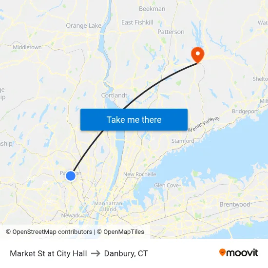 Market St at City Hall to Danbury, CT map