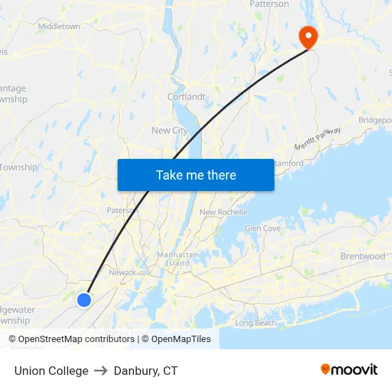 Union College to Danbury, CT map
