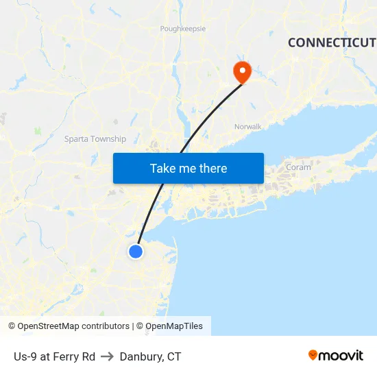 Us-9 at Ferry Rd to Danbury, CT map