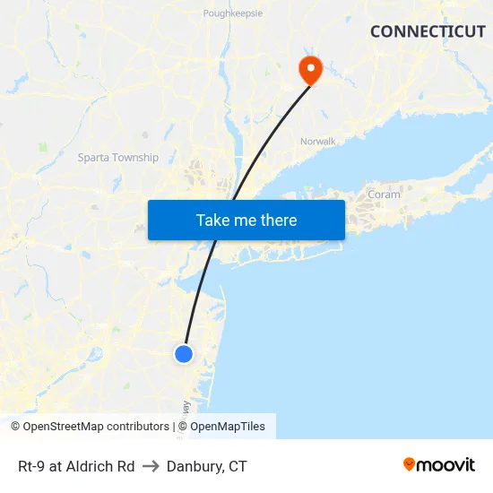 Rt-9 at Aldrich Rd to Danbury, CT map
