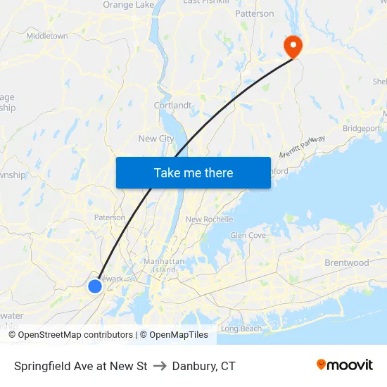 Springfield Ave at New St to Danbury, CT map