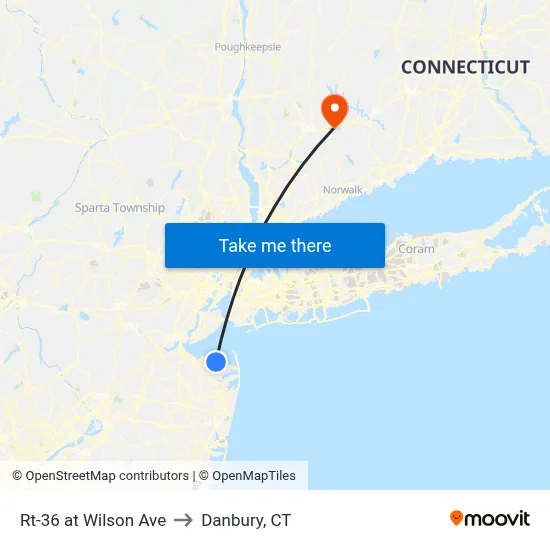 Rt-36 at Wilson Ave to Danbury, CT map