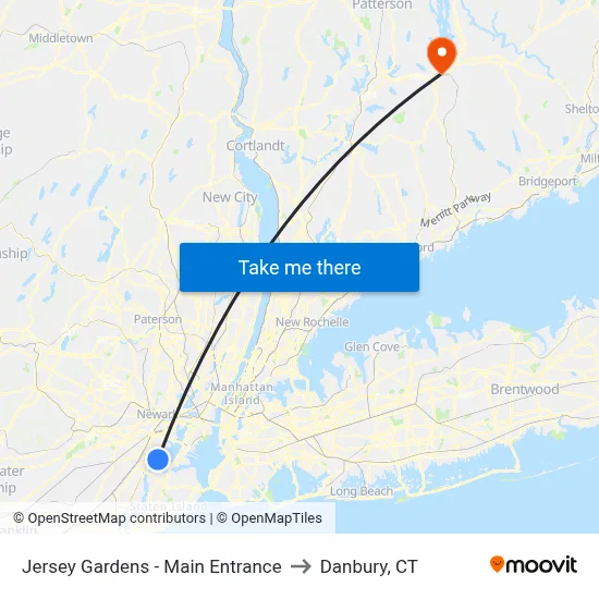 Jersey Gardens - Main Entrance to Danbury, CT map