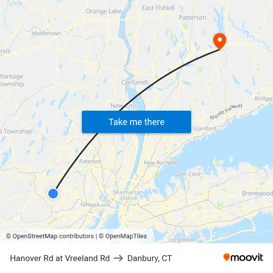 Hanover Rd at Vreeland Rd to Danbury, CT map