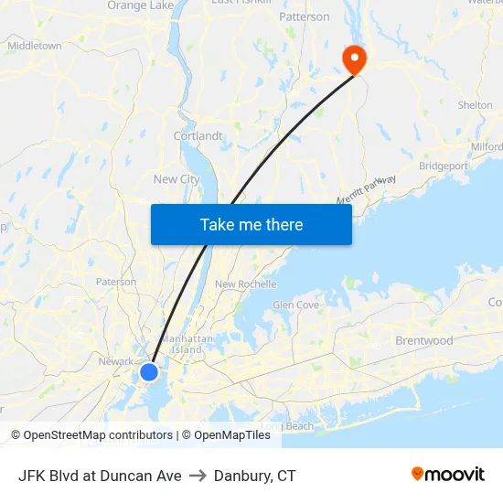 JFK Blvd at Duncan Ave to Danbury, CT map