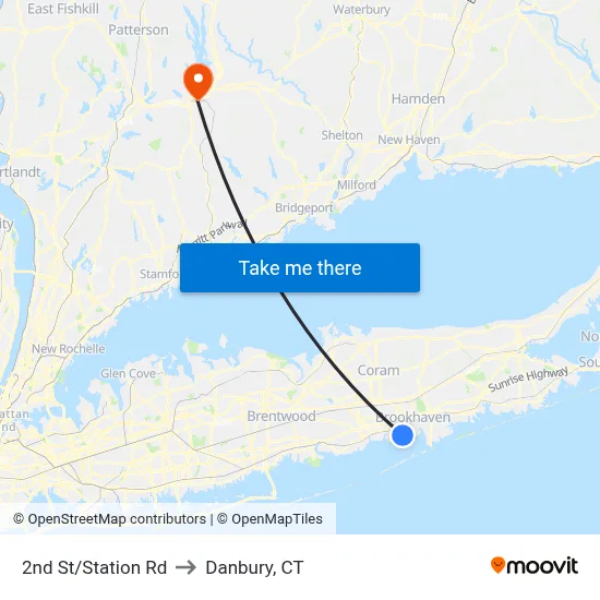 2nd St/Station Rd to Danbury, CT map