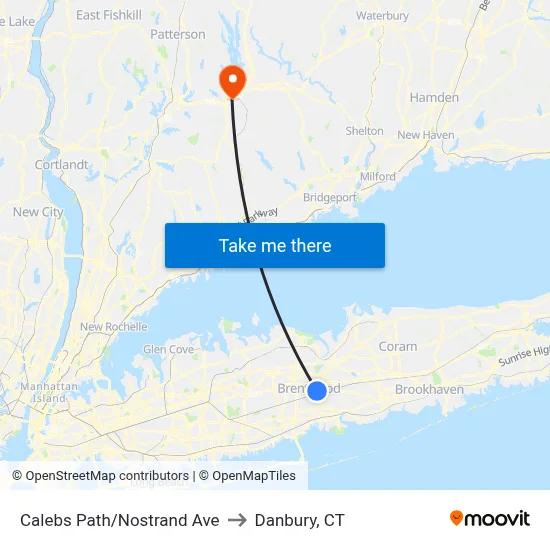 Calebs Path/Nostrand Ave to Danbury, CT map