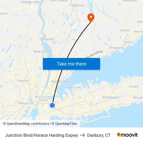 Junction Blvd/Horace Harding Expwy to Danbury, CT map